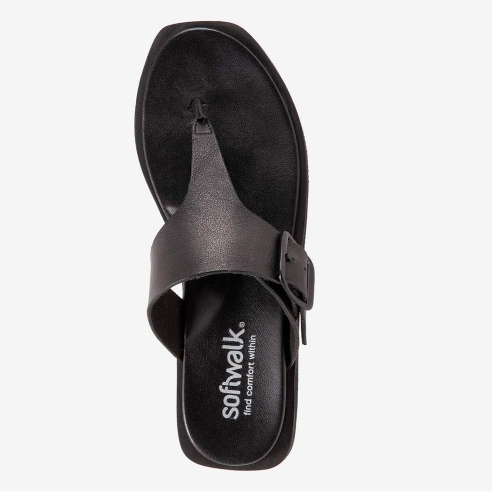 NIB SoftWalk Black Leather Kisi Sandals Slip-On Thongs sz 9.5 Wide